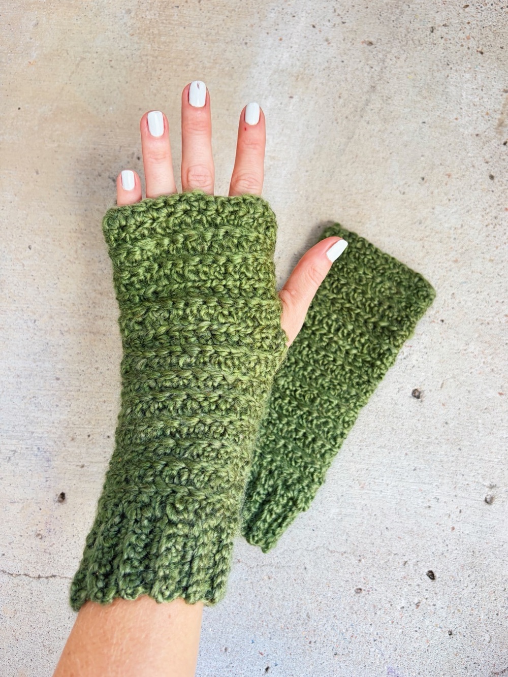 Handmade Crocheted Pesto Green Fingerless Gloves
